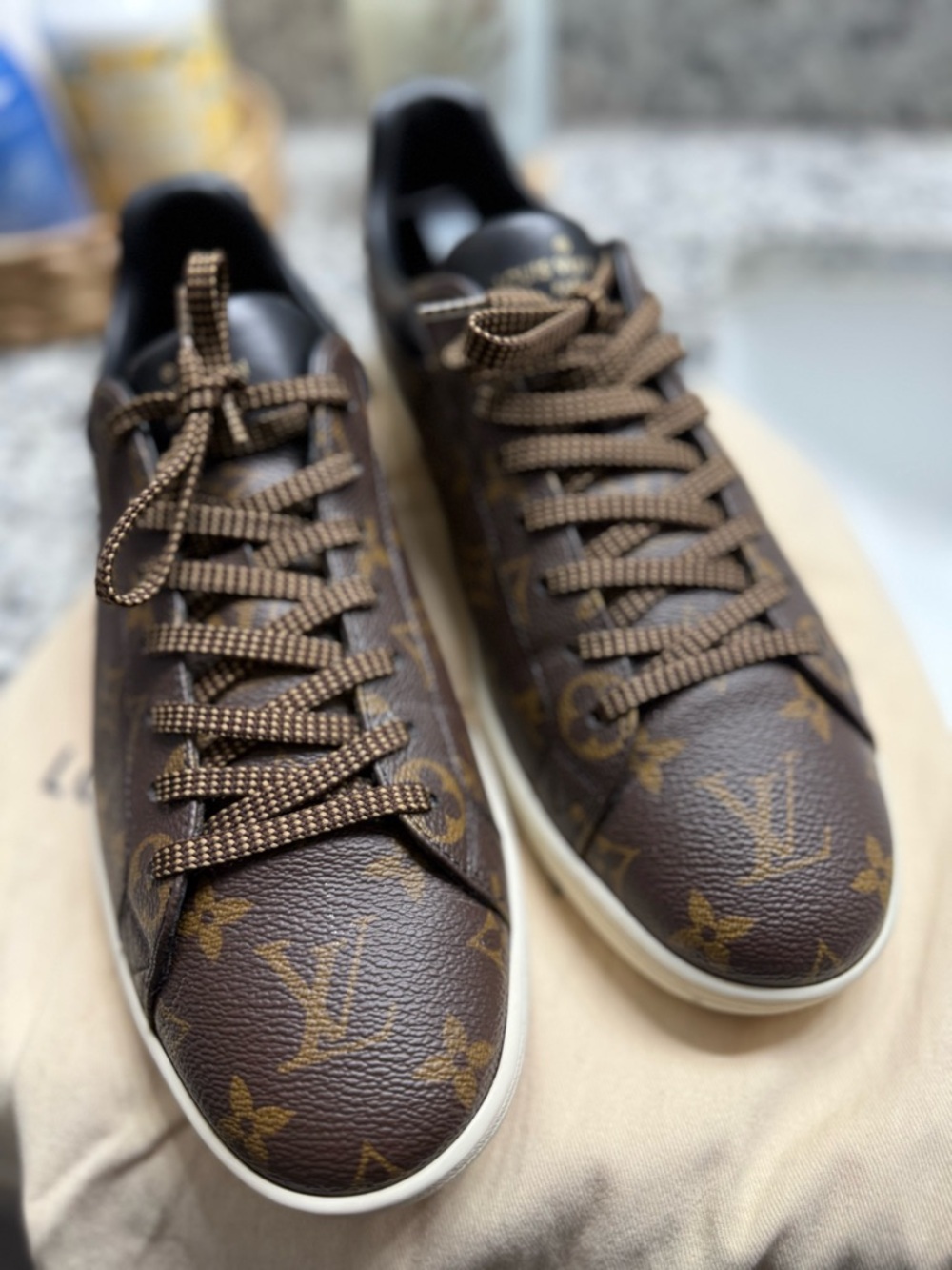 Louis Vuitton Brown Monogram Low-Top Sneakers with White Sole - Picture 6 of 6